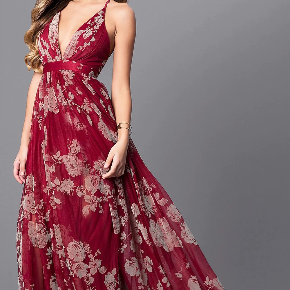 Luxxel Maxi Dress - Floral Wine Color Size Small - New with Tags